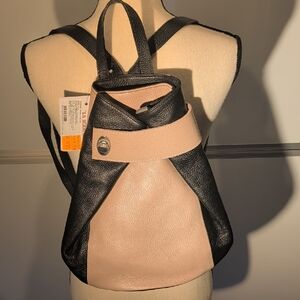 Two-Tone Pink and Black Pebbled Leather Backpack